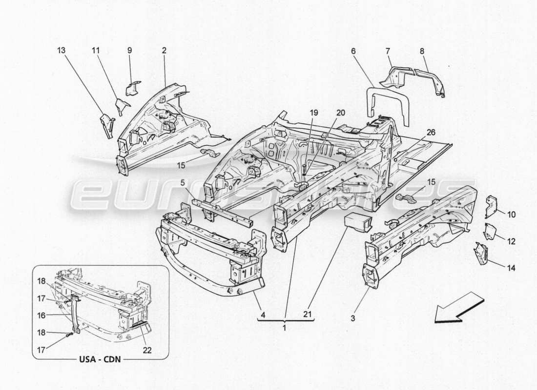 maserati granturismo special edition schema delle parti dei telai strutturali anteriori e dei pannelli in lamiera