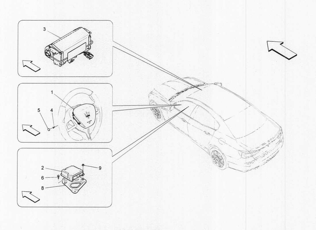 maserati qtp. v6 3.0 tds 275bhp 2017 diagramma delle parti del sistema airbag anteriore