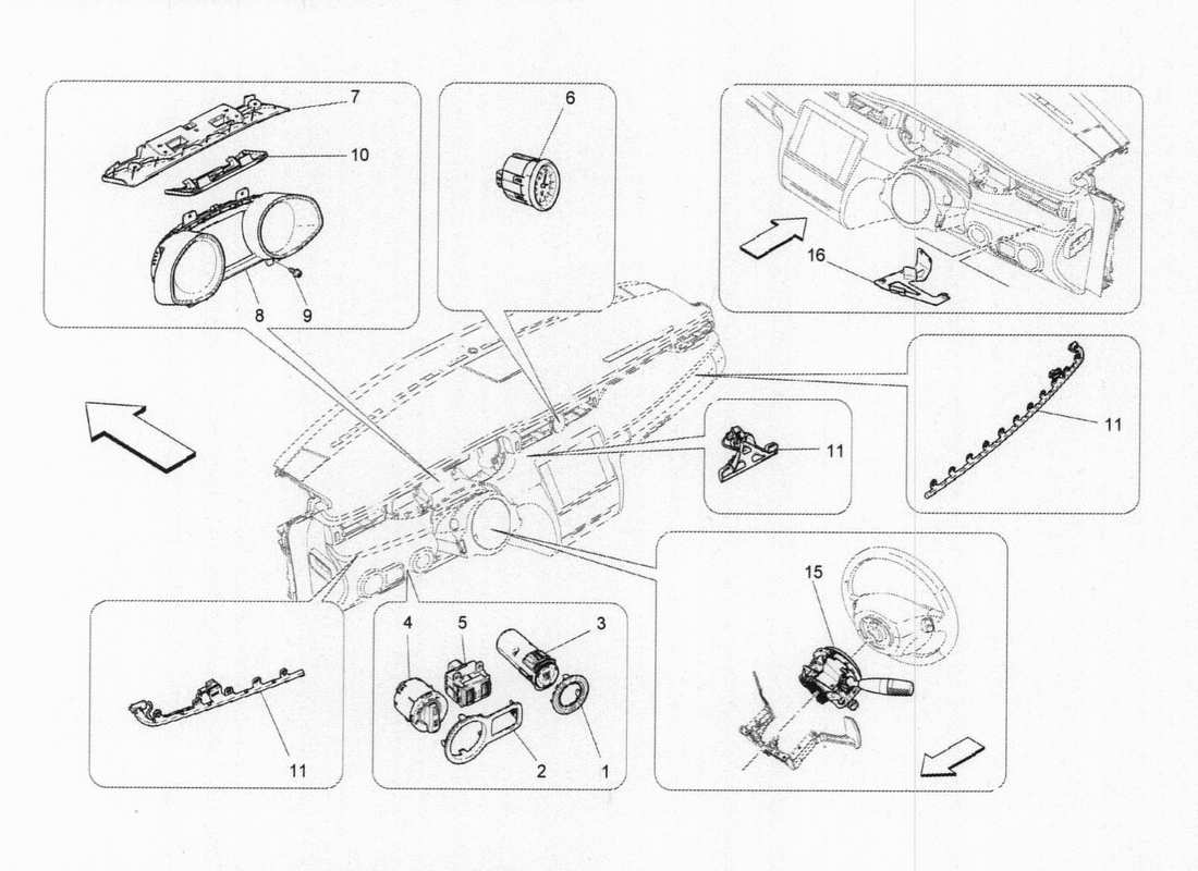 maserati qtp. v6 3.0 bt 410bhp 2015 diagramma delle parti dei dispositivi del dashboard