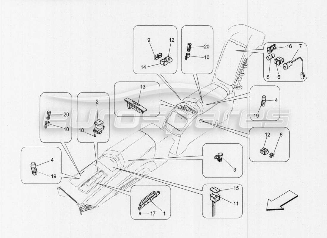 maserati qtp. v8 3.8 530bhp auto 2015 diagramma delle parti dei dispositivi per porte