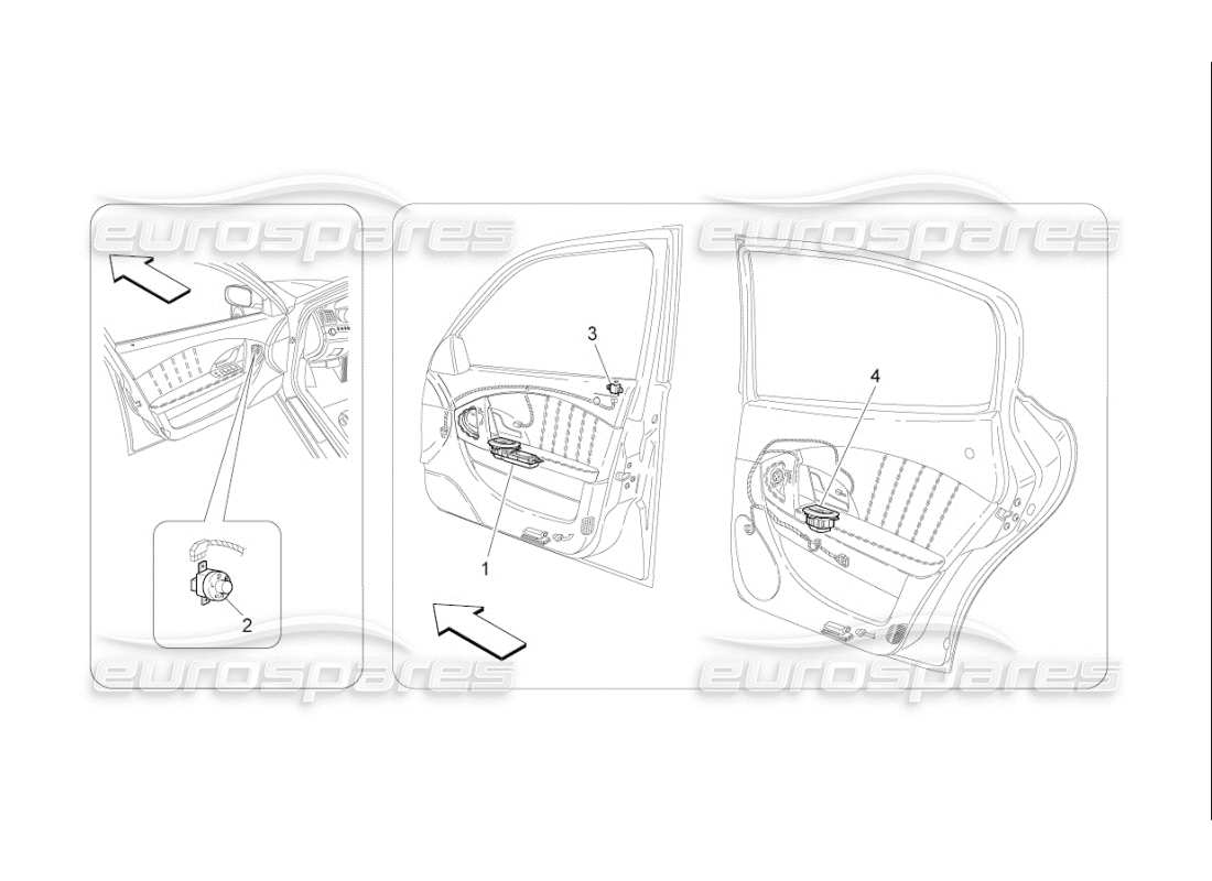 maserati qtp. (2010) 4.7 auto diagramma delle parti dei dispositivi per porte
