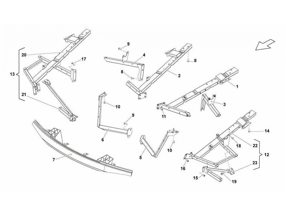 lamborghini gallardo lp560-4s update diagramma delle parti degli attacchi del telaio anteriore