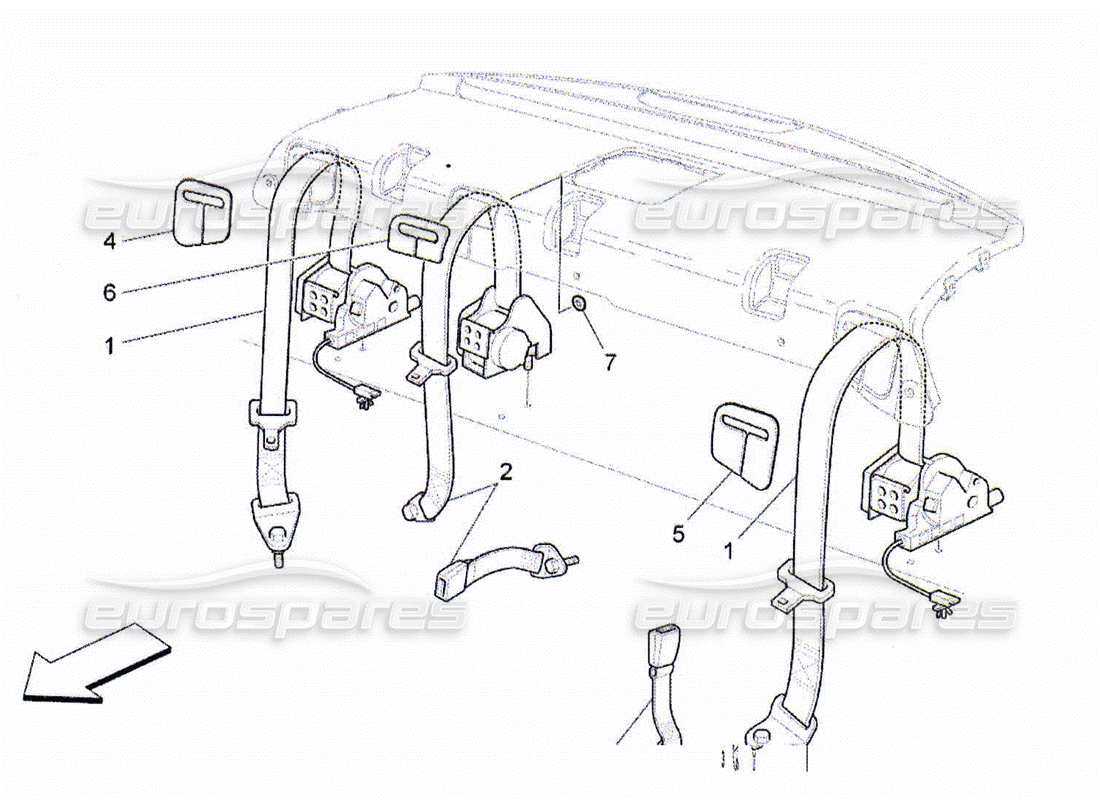 maserati qtp. (2010) 4.2 cinture di sicurezza posteriori diagramma delle parti