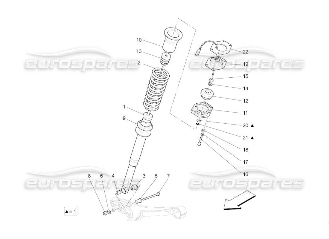 maserati qtp. (2010) 4.7 auto diagramma delle parti dei dispositivi dell'ammortizzatore anteriore