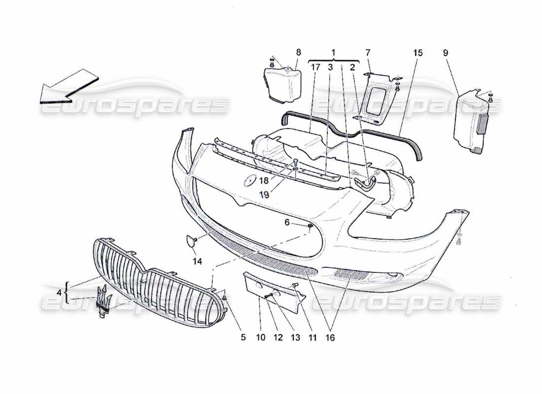 maserati qtp. (2010) 4.7 paraurti anteriore diagramma delle parti