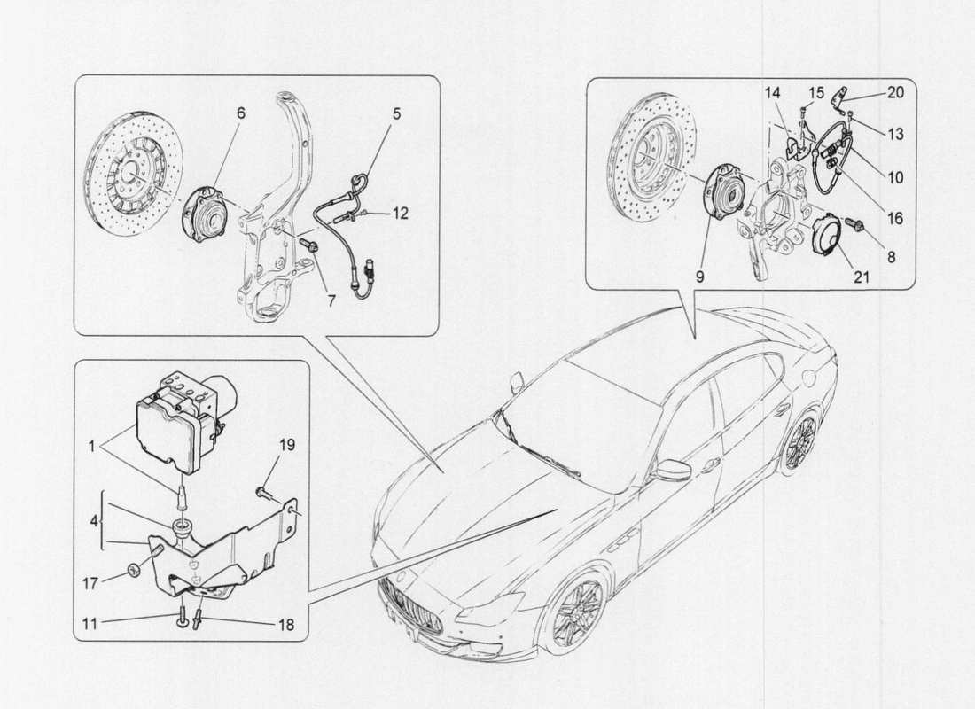 maserati qtp. v6 3.0 tds 275bhp 2017 diagramma delle parti del sistema di controllo della frenata