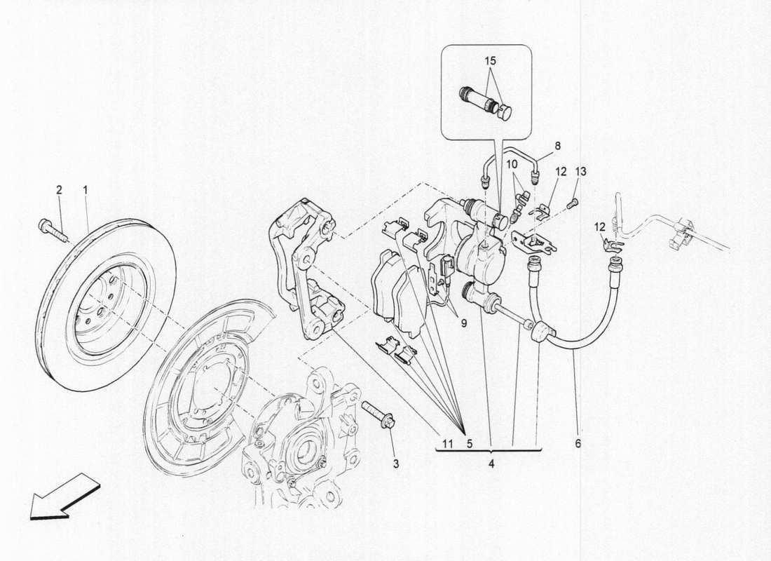 maserati qtp. v6 3.0 bt 410bhp 2015 schema parziale dei dispositivi di frenatura sulle ruote posteriori
