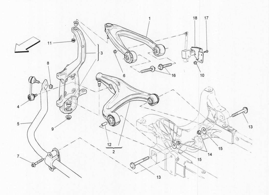 maserati qtp. v6 3.0 bt 410bhp 2015 diagramma delle parti della sospensione anteriore
