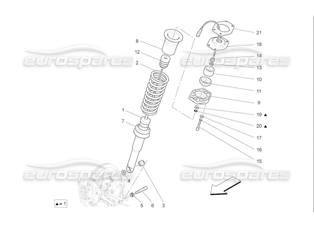 maserati qtp. (2010) 4.7 auto schema delle parti dei dispositivi ammortizzatore posteriore