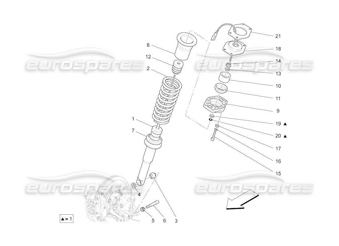 maserati qtp. (2011) 4.2 auto schema delle parti dei dispositivi ammortizzatore posteriore