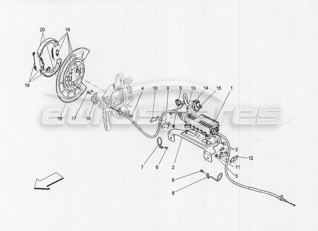 maserati qtp. v8 3.8 530bhp auto 2015 schema delle parti del freno di stazionamento