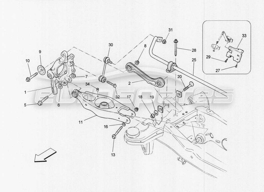 maserati qtp. v8 3.8 530bhp auto 2015 diagramma delle parti della sospensione posteriore