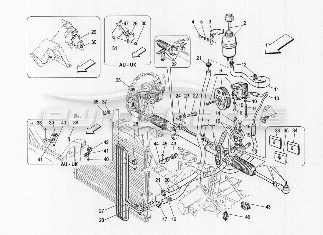 maserati granturismo special edition schema delle parti della scatola dello sterzo e della pompa dello sterzo idraulica