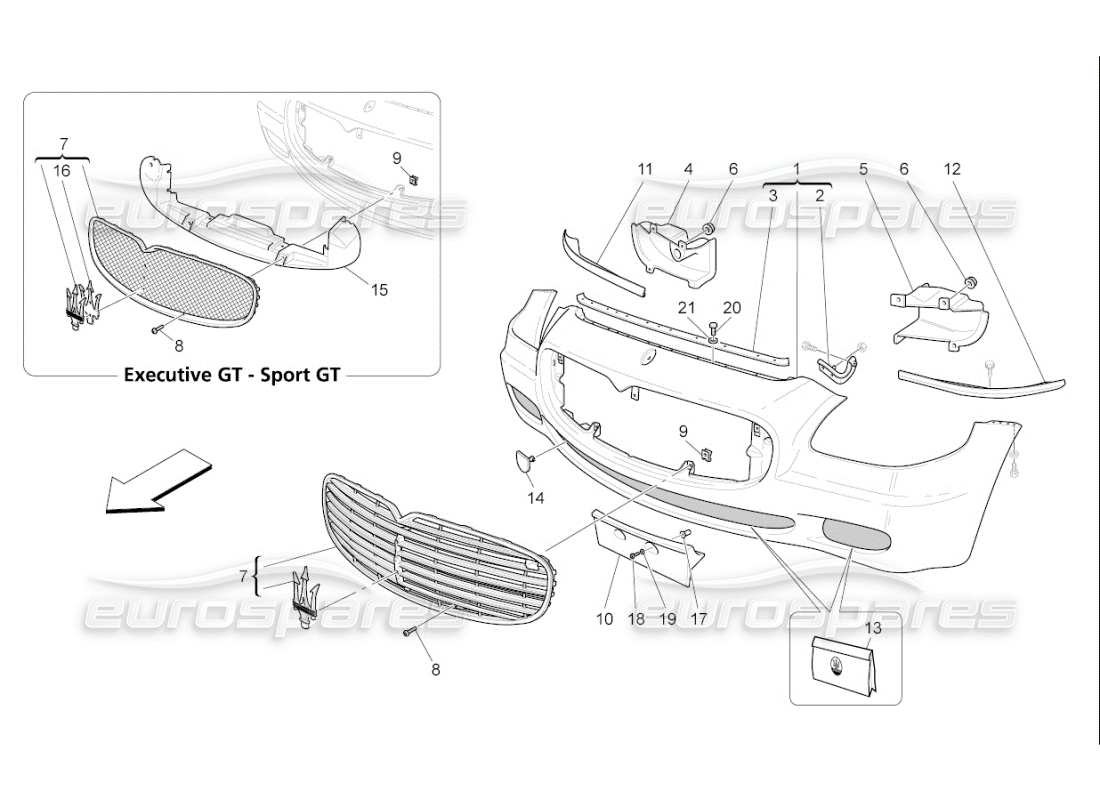 maserati qtp. (2008) 4.2 auto paraurti anteriore diagramma delle parti