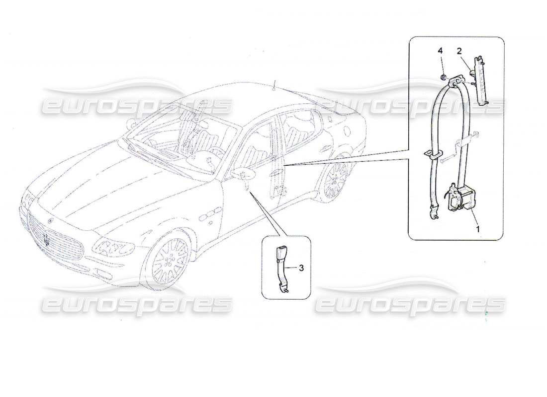 maserati qtp. (2010) 4.7 diagramma delle parti delle cinture di sicurezza anteriori