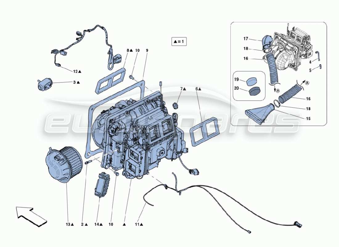 ferrari 488 challenge diagramma delle parti della matrice del riscaldatore