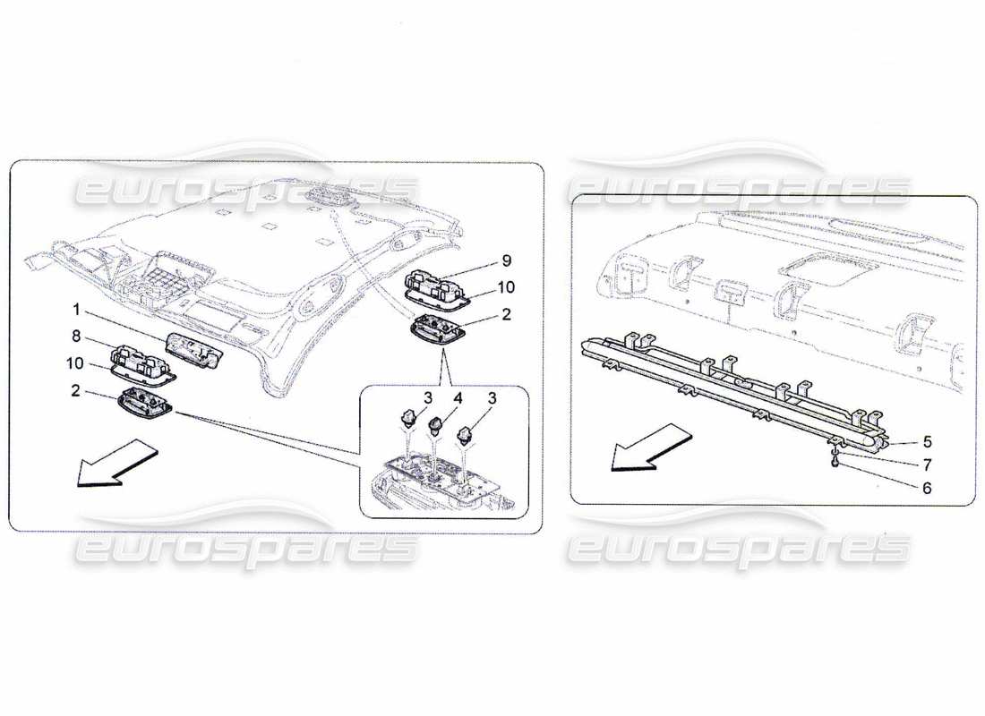 maserati qtp. (2010) 4.7 diagramma delle parti dei dispositivi interni del veicolo