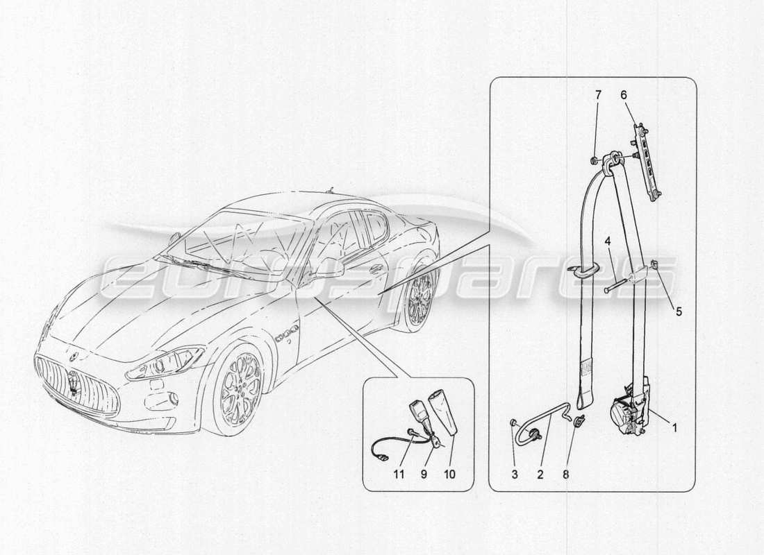 maserati granturismo special edition diagramma delle parti delle cinture di sicurezza anteriori