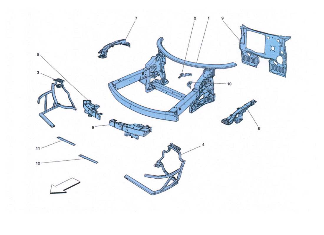 ferrari 458 challenge struttura elementi anteriore e lamiere part diagram