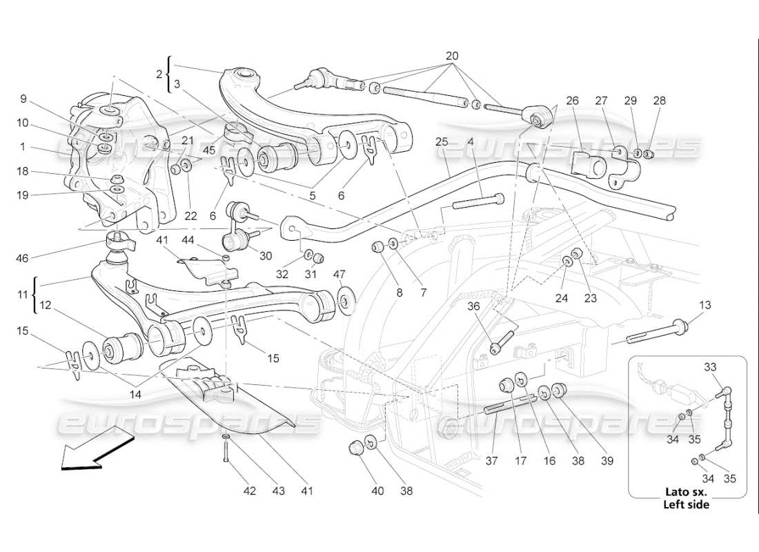 maserati qtp. (2010) 4.7 auto diagramma delle parti della sospensione posteriore