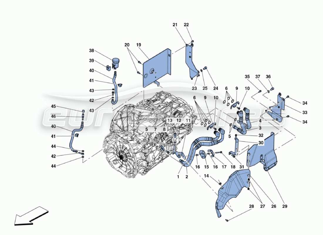 ferrari 488 challenge diagramma delle parti delle tubazioni del cambio