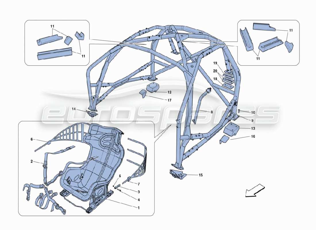 ferrari 488 challenge diagramma delle parti dell'attrezzatura di sicurezza