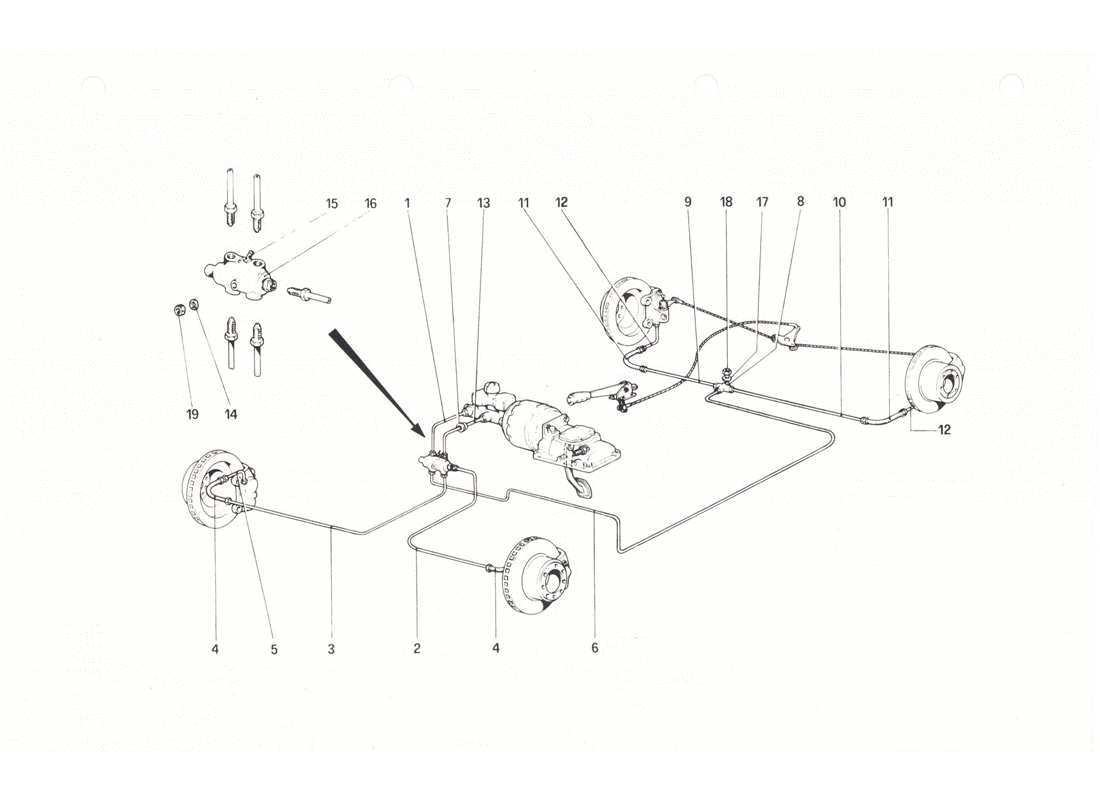 ferrari 208 gtb gts sistema di frenaggio diagramma delle parti