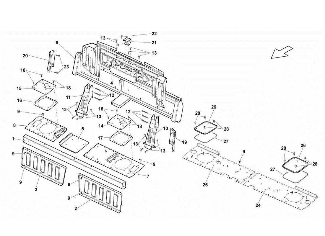 lamborghini gallardo lp560-4s update diagramma delle parti degli elementi del telaio centrale