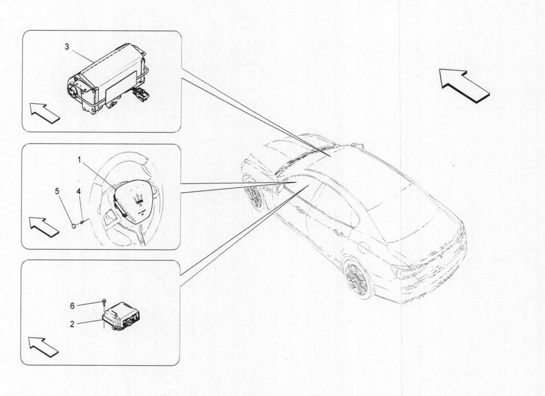maserati qtp. v6 3.0 bt 410bhp 2015 diagramma delle parti del sistema airbag anteriore