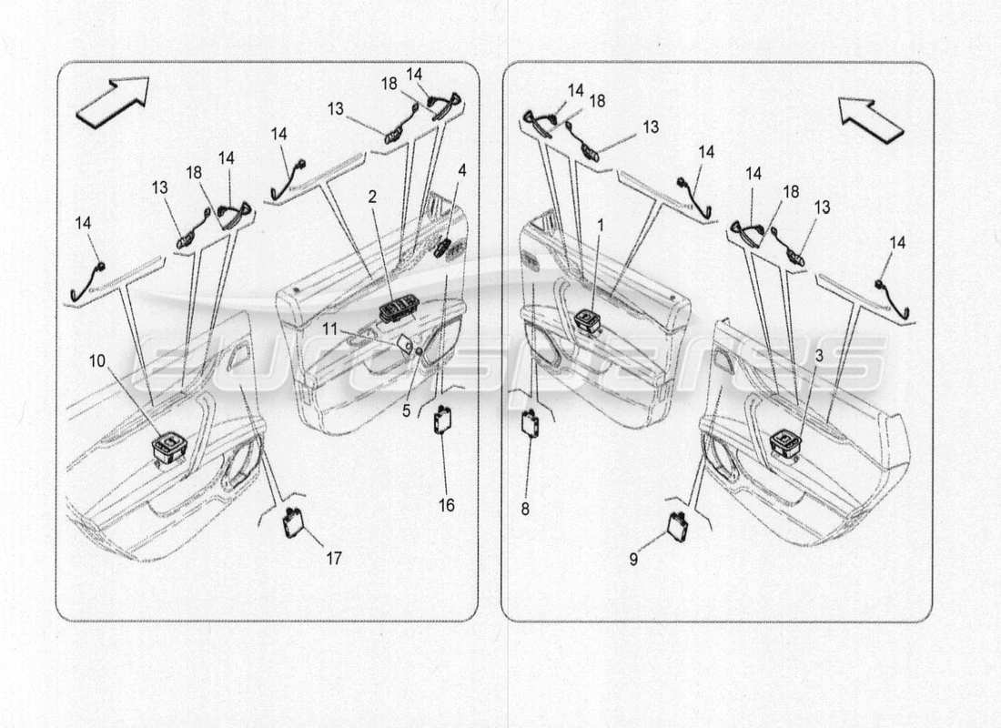 maserati qtp. v8 3.8 530bhp 2014 auto diagramma delle parti dei dispositivi per porte