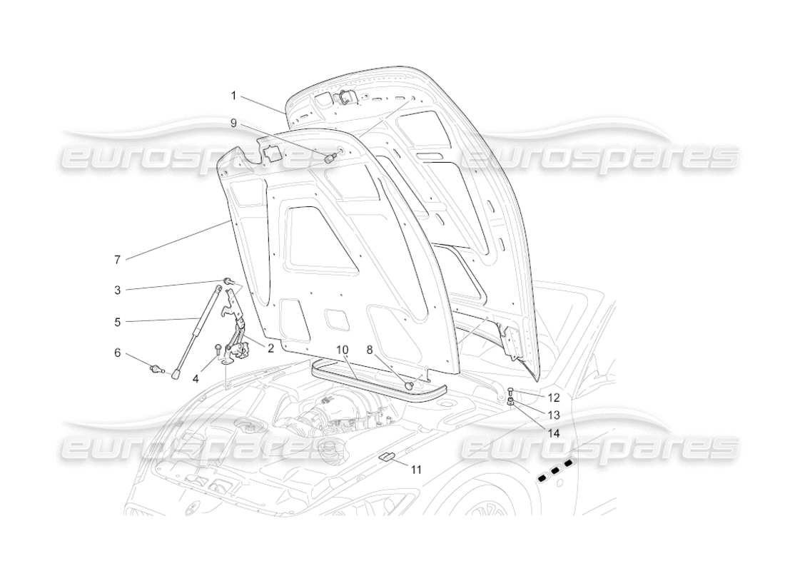 maserati grancabrio (2011) 4.7 coperchio anteriore diagramma delle parti