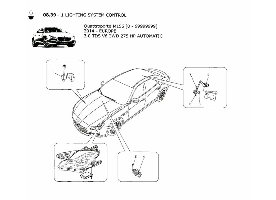 maserati qtp. v6 3.0 tds 275bhp 2014 diagramma delle parti di controllo del sistema di illuminazione