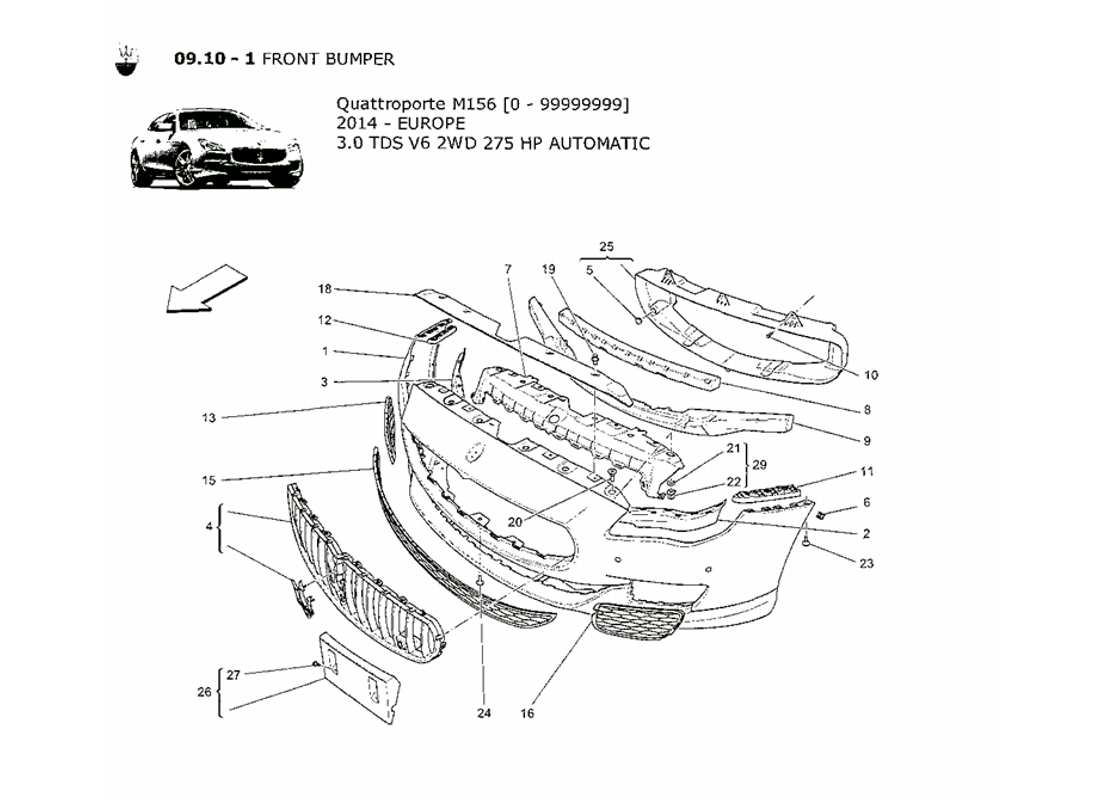 maserati qtp. v6 3.0 tds 275bhp 2014 schema delle parti paraurti anteriore