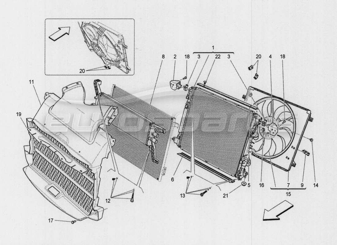 maserati qtp. v8 3.8 530bhp auto 2015 raffreddamento: diagramma delle parti dei raggi dell'aria e dei condotti