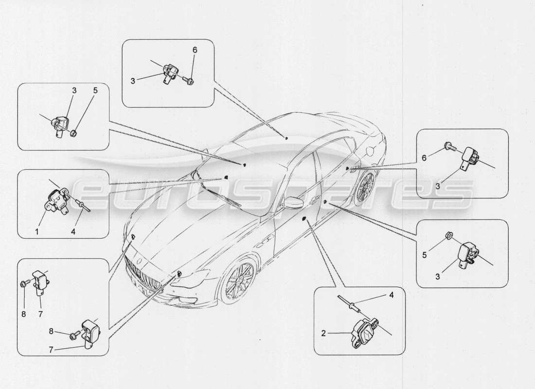 maserati qtp. v8 3.8 530bhp auto 2015 diagramma delle parti dei sensori di collisione