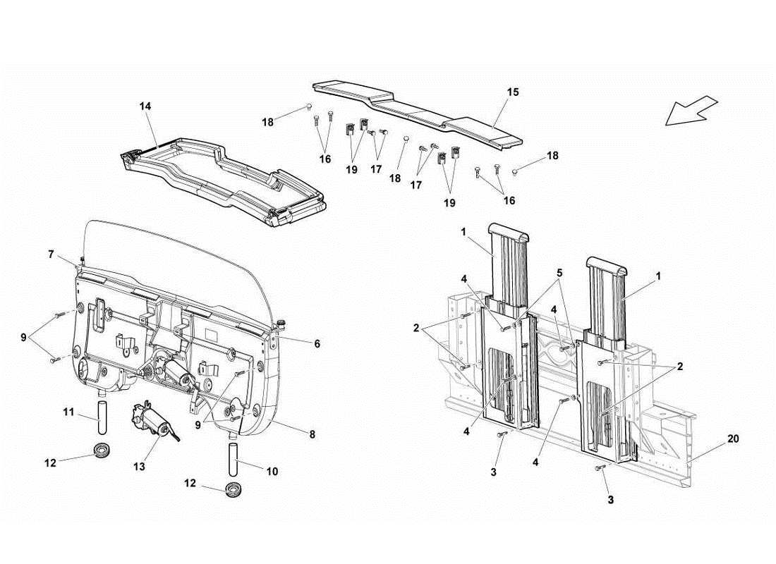 lamborghini gallardo lp560-4s update vetro del lunotto posteriore diagramma delle parti