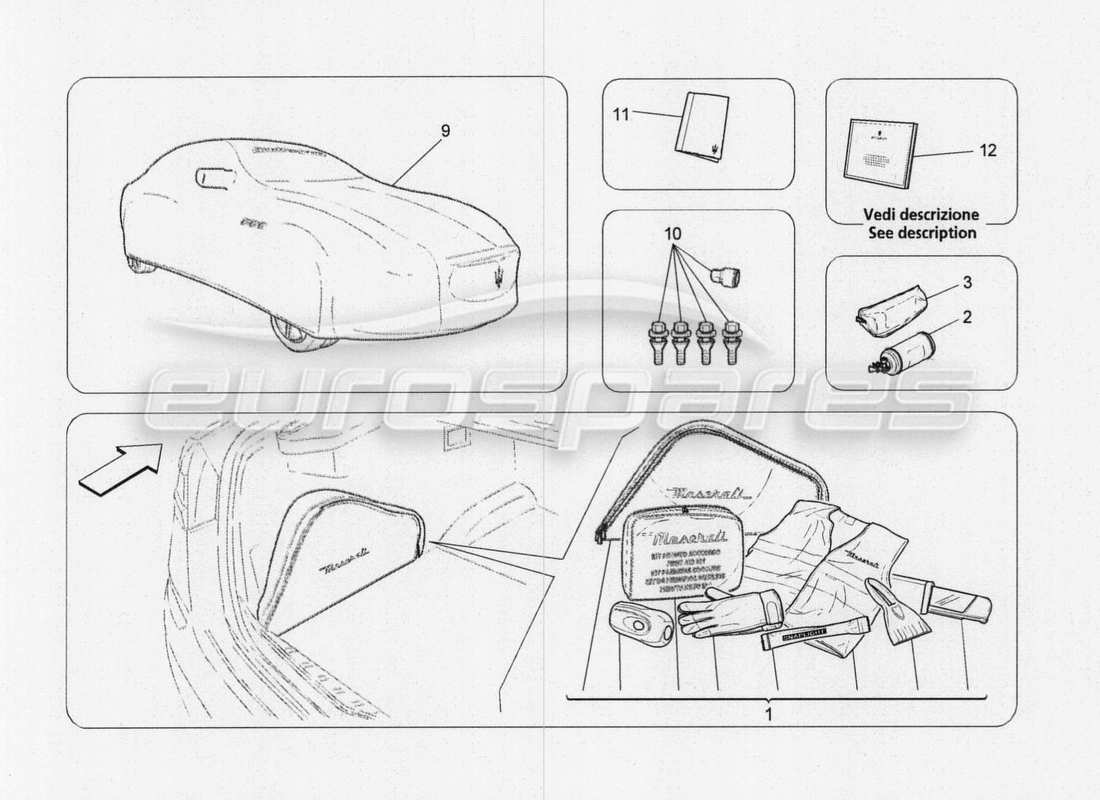 maserati qtp. v8 3.8 530bhp 2014 auto accessori forniti diagramma delle parti