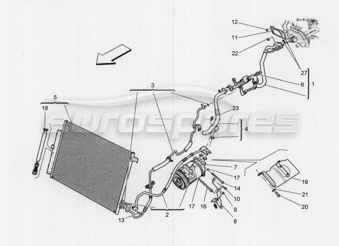 maserati qtp. v8 3.8 530bhp 2014 auto unità a c: diagramma delle parti dei dispositivi del vano motore