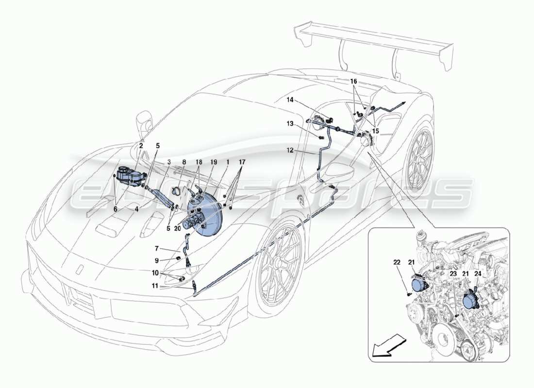 ferrari 488 challenge diagramma delle parti del servofreno