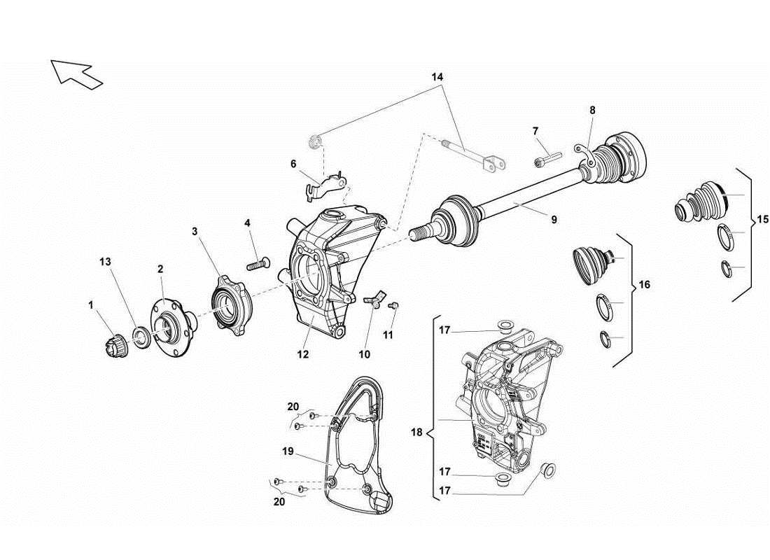 lamborghini gallardo lp560-4s update diagramma delle parti dell'albero di trasmissione posteriore