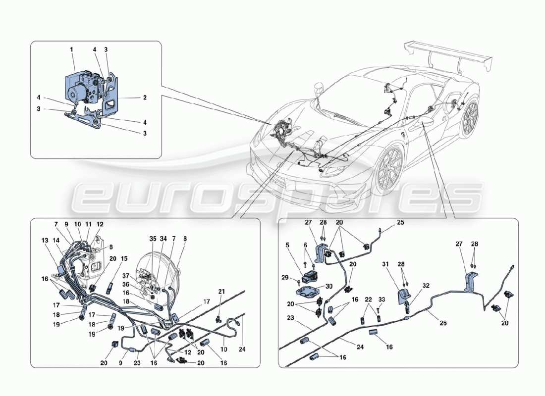 ferrari 488 challenge linee dei freni diagramma delle parti