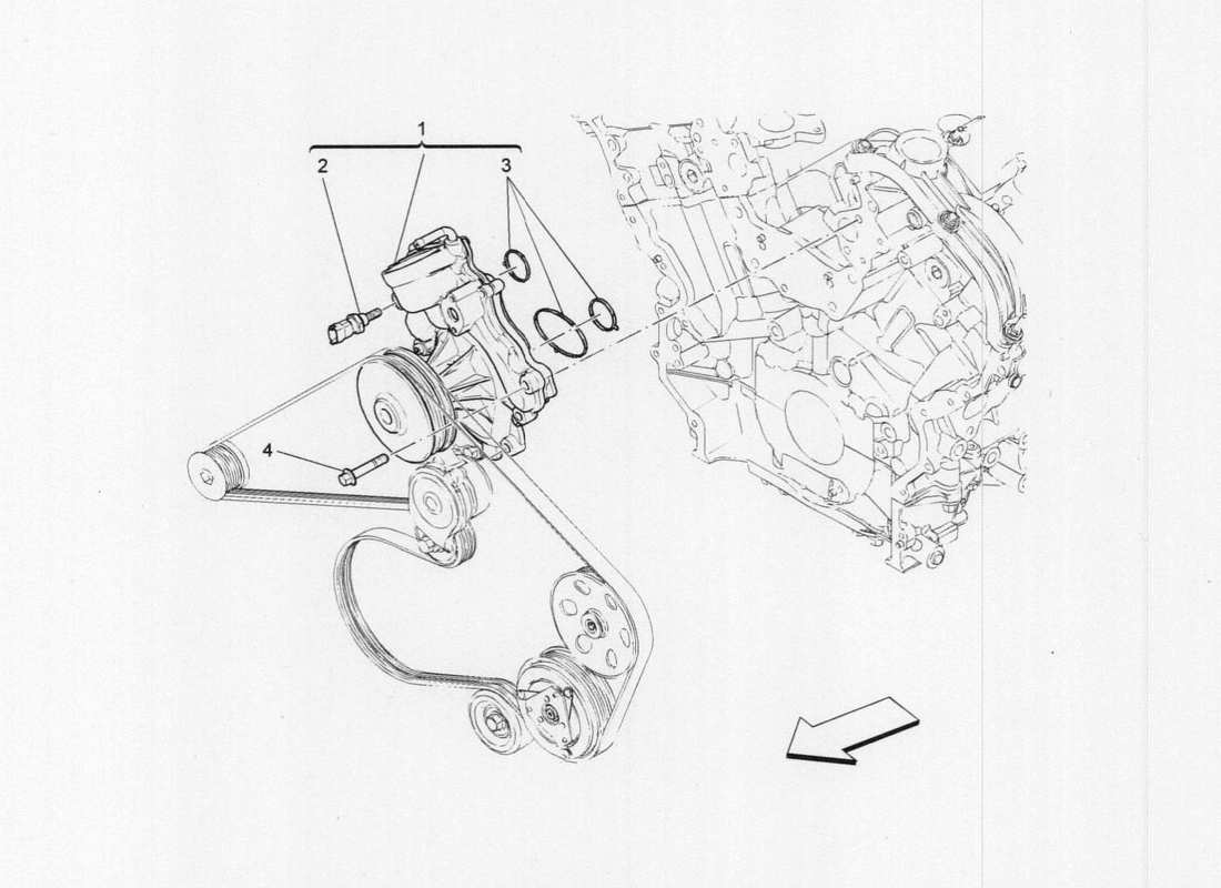 maserati qtp. v6 3.0 tds 275bhp 2017 sistema di raffreddamento: diagramma delle parti delle pompe dell'acqua