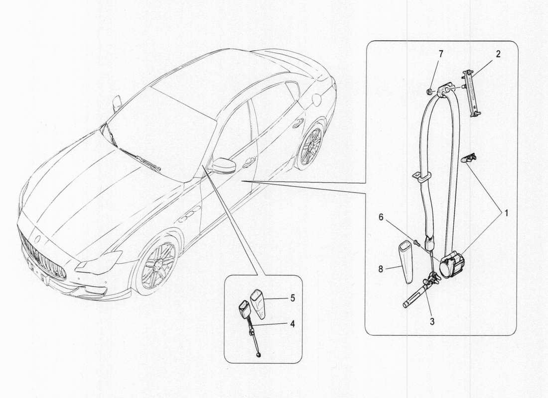 maserati qtp. v6 3.0 tds 275bhp 2017 diagramma delle parti delle cinture di sicurezza anteriori