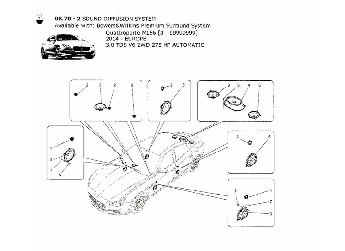 maserati qtp. v6 3.0 tds 275bhp 2014 schema delle parti del sistema di diffusione del suono