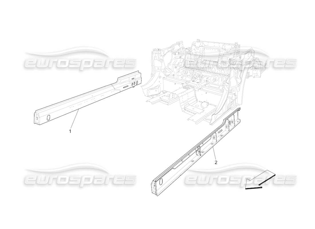 maserati grancabrio (2011) 4.7 telai strutturali centrali e pannelli in lamiera diagramma delle parti