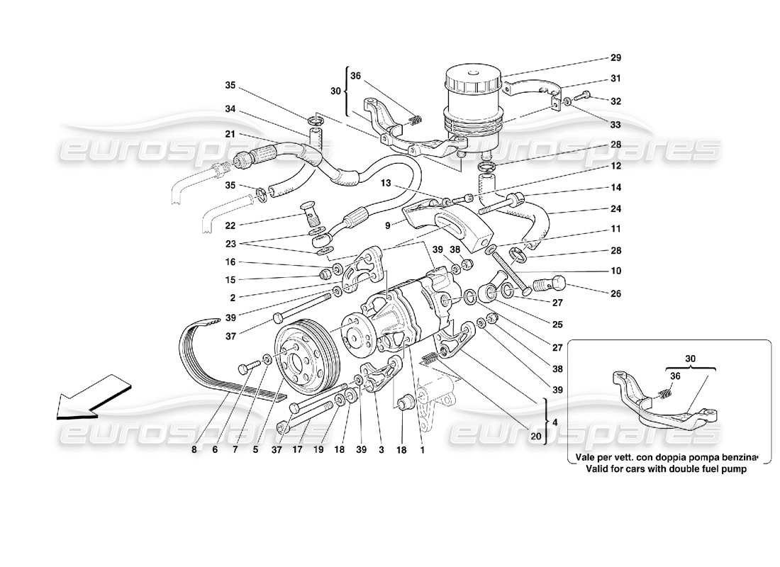 ferrari 355 (2.7 motronic) diagramma delle parti della pompa idraulica dello sterzo
