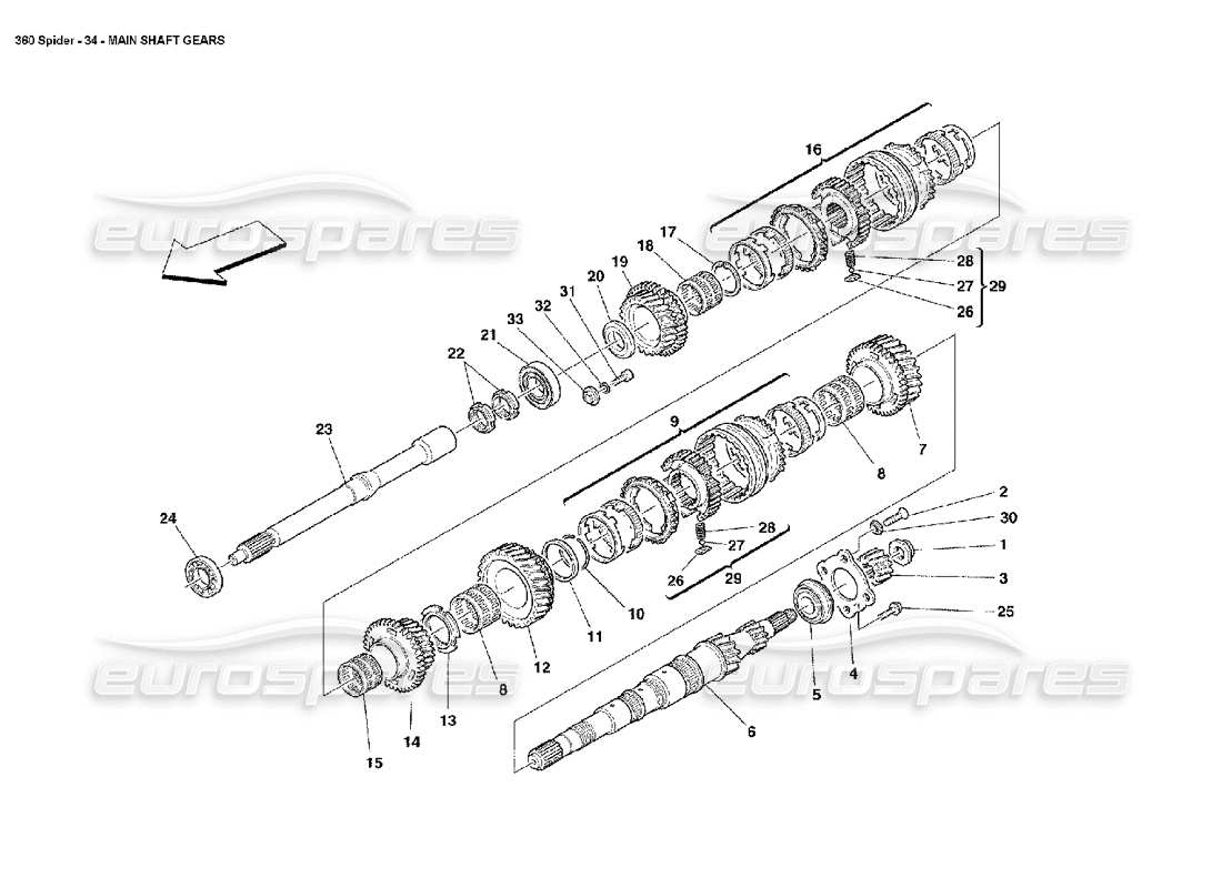 ferrari 360 spider diagramma delle parti degli ingranaggi dell'albero principale