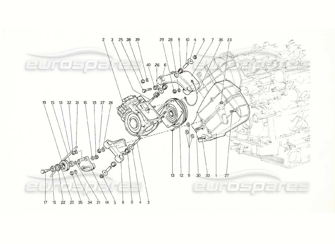 ferrari 308 gt4 dino (1976) diagramma delle parti del compressore e dei controlli dell'aria condizionata