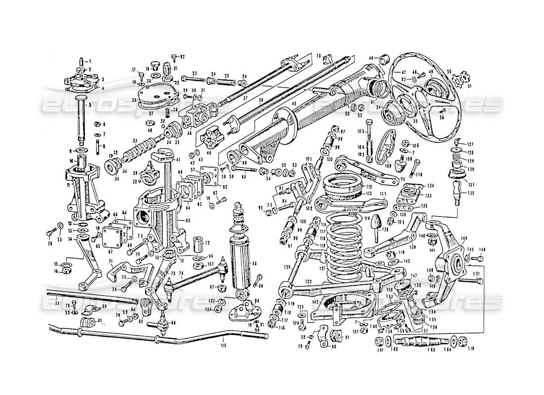 maserati 3500 gt schema delle parti della sospensione anteriore e dello sterzo