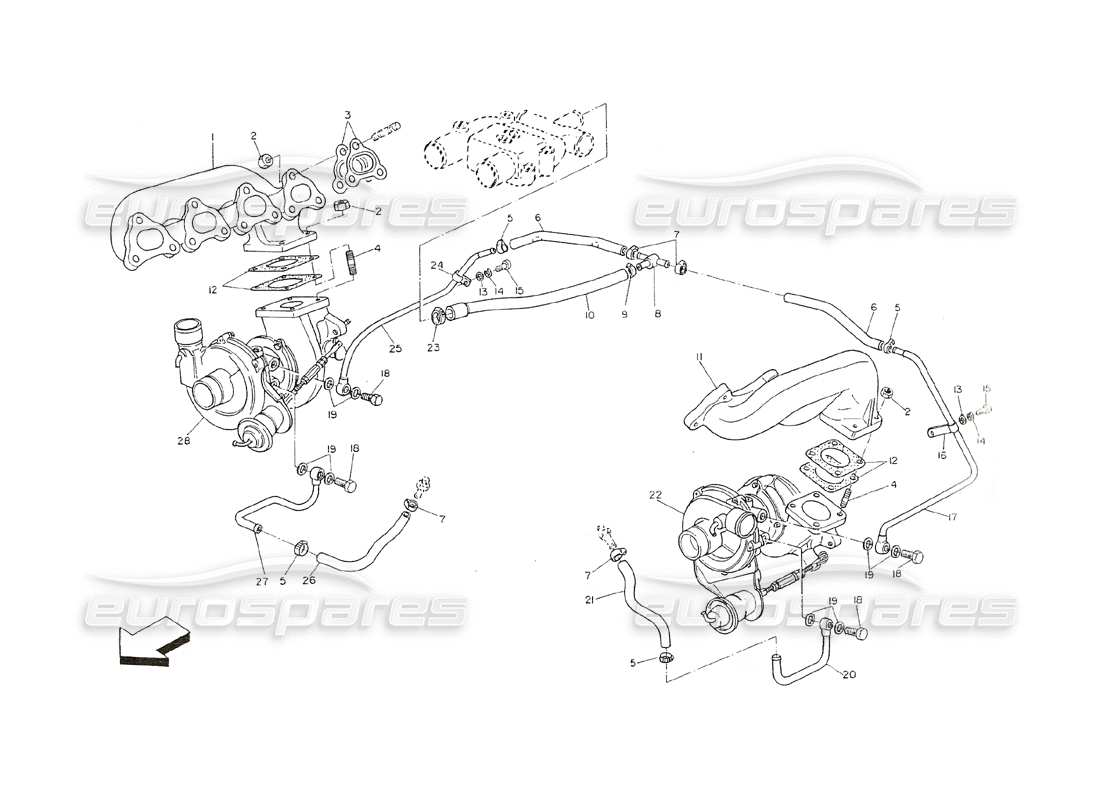 maserati shamal turbosupercharger cooling part diagram